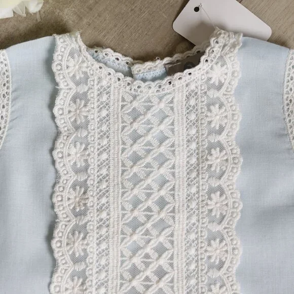 RARE Blue Vintage Newborn Diaper Set With Bonnet Lace and Tulle Newborn NWOT - Picture 6 of 9